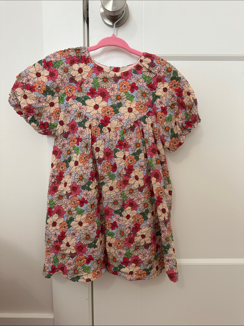 Zara Girls' Floral Puff-Sleeve Dress